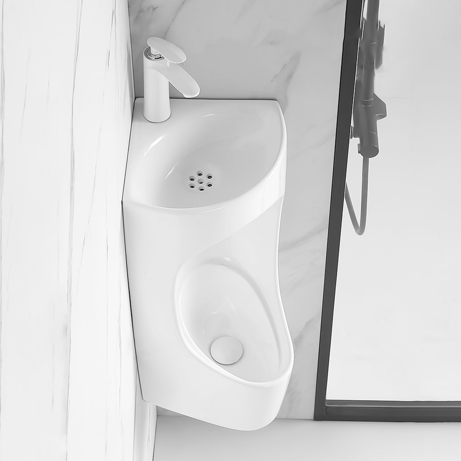 Orinatoi per Uomo,Orinatoio Moderno in Ceramica A Parete,Orinatoio Universale Ad Alta Efficienza,Design Salvaspazio 2 in 1,Antiodore Commerciale Bianco,per Piccoli Bagni E Toilette