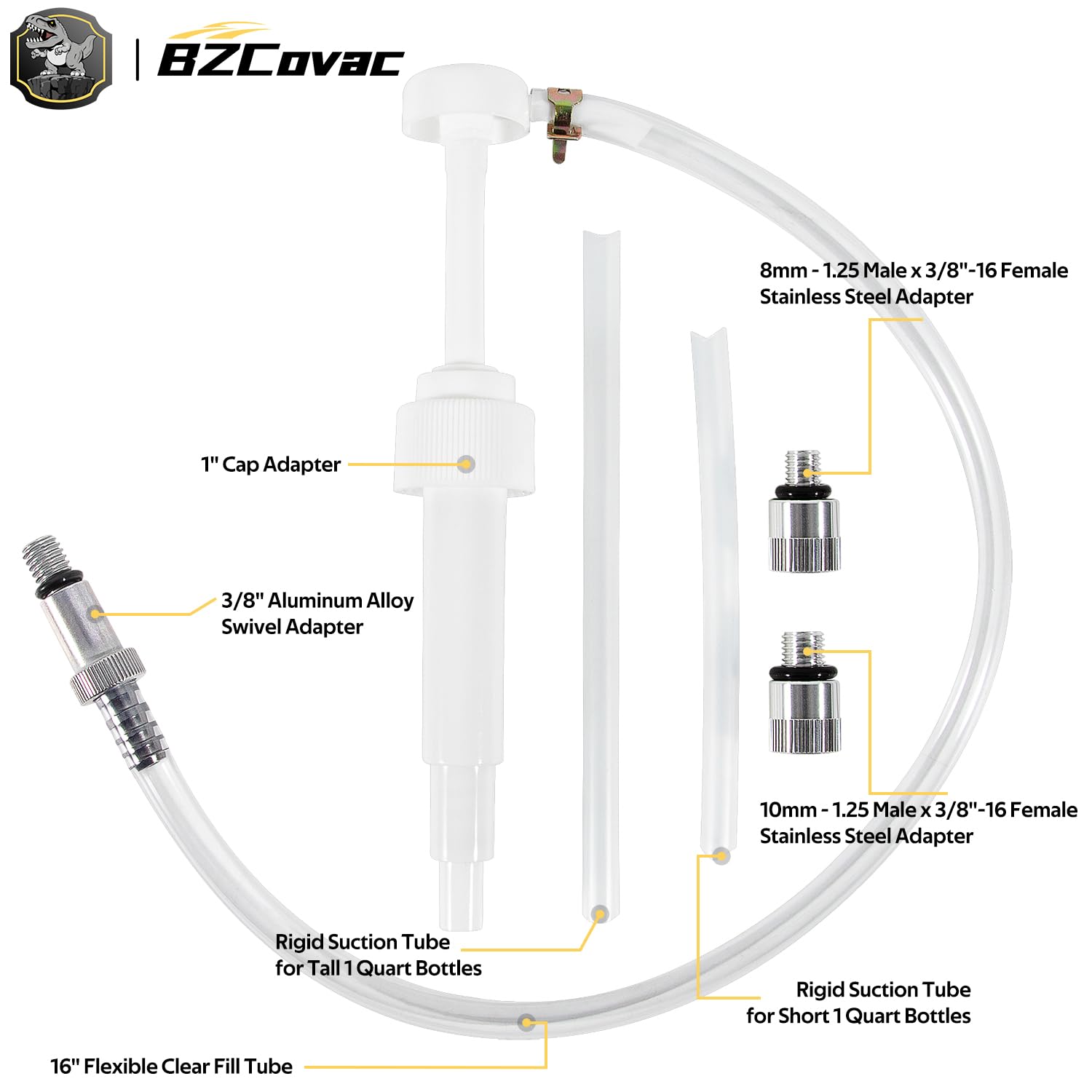 Bomba de aceite de engranaje de unidad inferior para botellas de cuarto de galón estándar - Bomba de 8 cc, adaptadores de 8 mm y 10 mm, giratorio de metal de 3/8 pulgadas - Bomba de