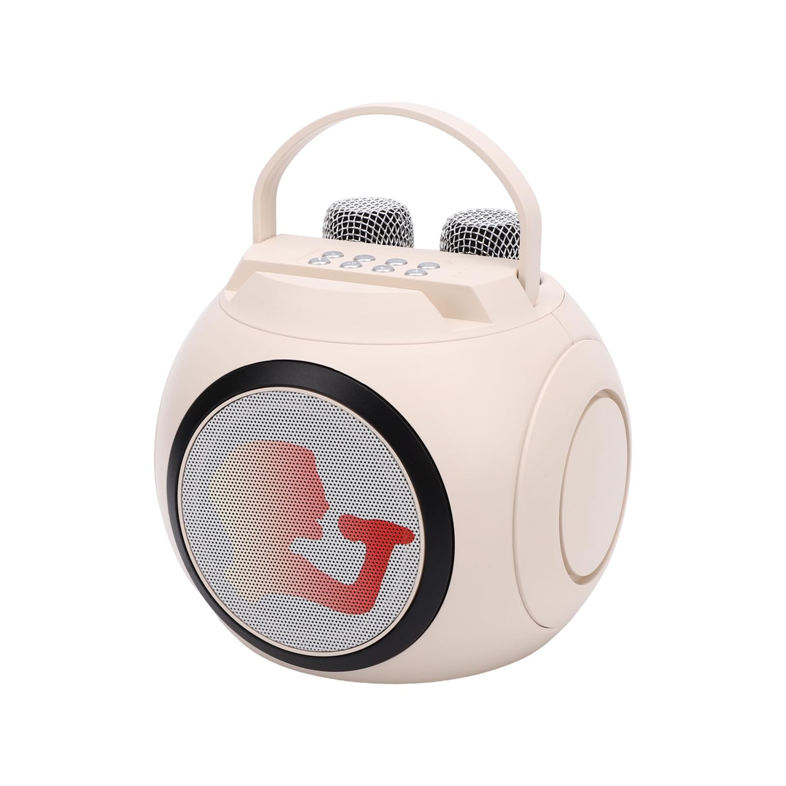 POENVFPO Macchina per Karaoke, Altoparlante Bluetooth con 2 Microfoni Wireless, Trasmissione 2.4G per Duetti, Regolazione Audio Integrata, Luci a LED, Design Compatto per Feste in Casa, (WHITE)
