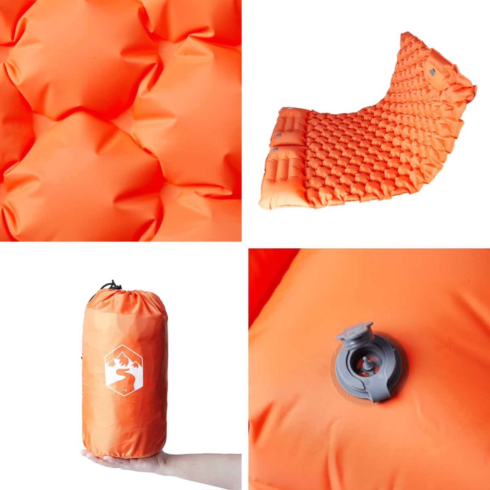 Selbstaufblasende Isomatte für 2 Personen, Camping-Luftmatratze aus 40D-Nylon mit TPU-Beschichtung, Orange, 195 x 130 x 8,5 cm, inklusive Fußpumpe und Tragetasche, ideal für Camping, Reisen und