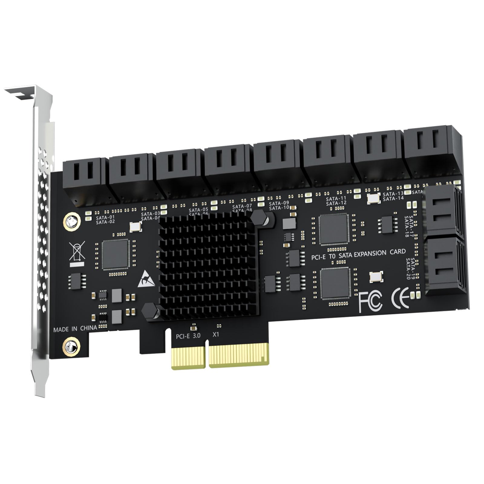 GLOTRENDS SA3220 20-Port PCIe X4 SATA Erweiterungskarte, Kompatibel mit Windows, Linux, Mac OS, NAS