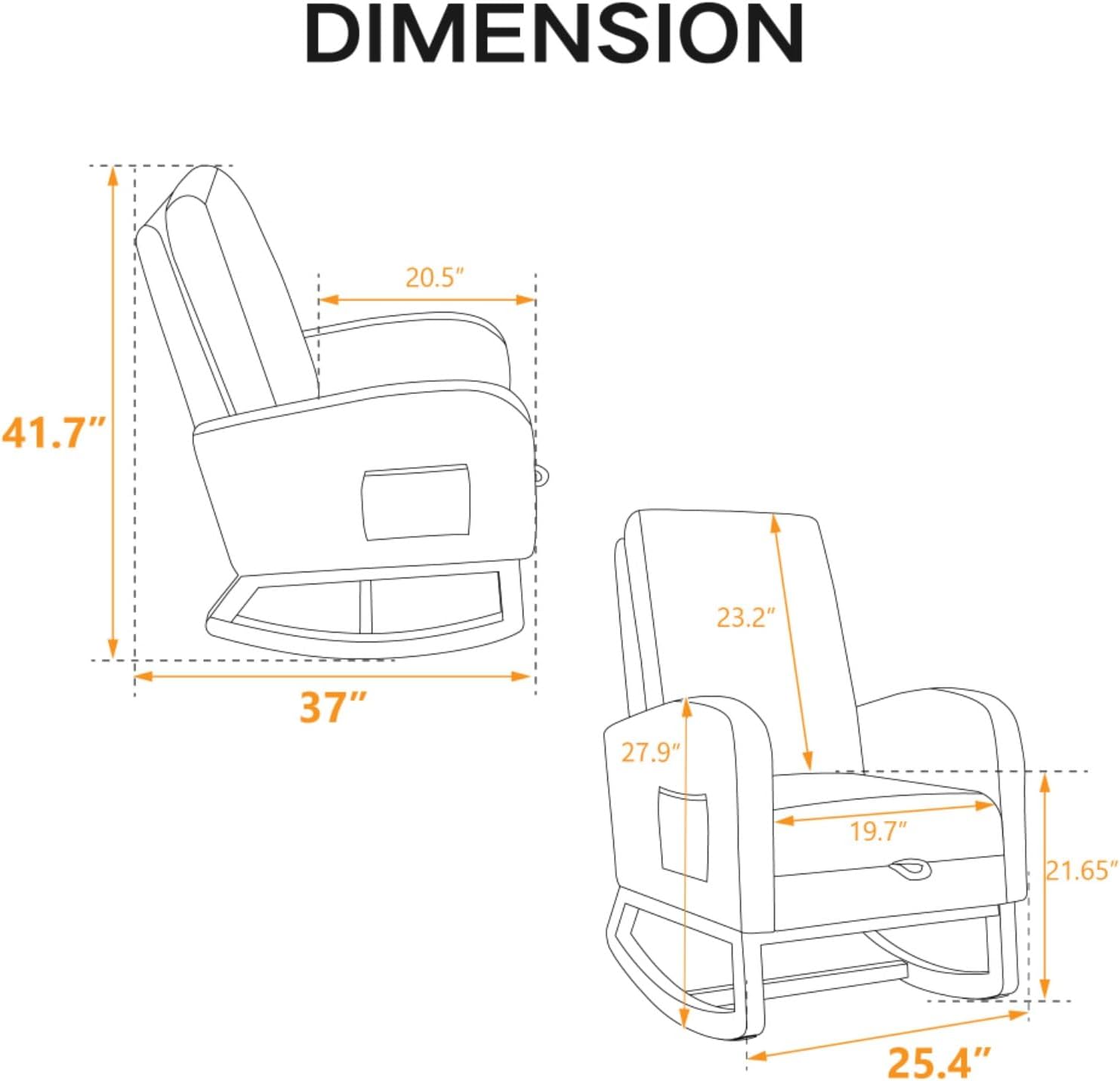 25.4" W Rocking Chair for Nursery, High Back Glider Chair with Retractable Footrest, Side Pocket, Rocking Accent Armchair with Rubber Wood Legs for Living Room/Bedroom (Charcoal)