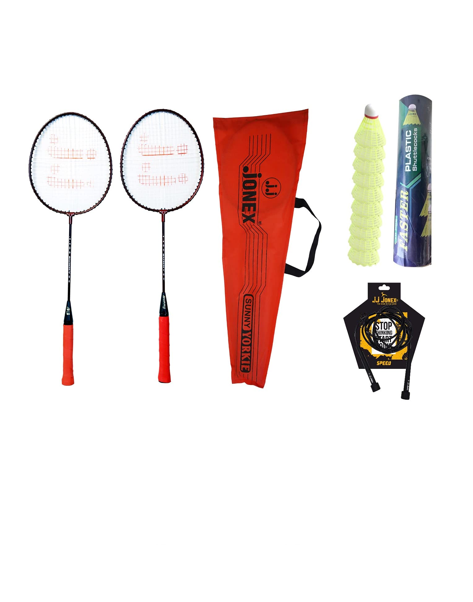 JJ Jonex Go-Play Badminton Racket of Set 2 with Black 1 PC Skipping Rope and Plastic Shuttles 10 Pieces with Cover, Multicolour, (MYC) (B09GPC53K7) Amazon Price History, Amazon Price Tracker