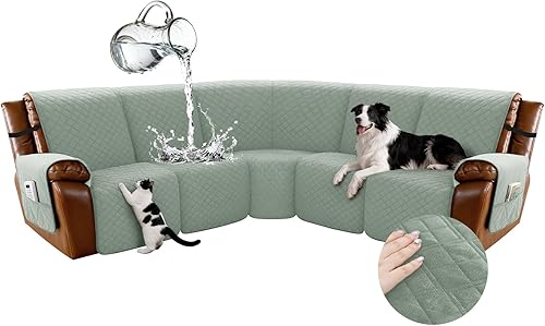 Miniatura 14 de Arfntevss - Fundas impermeables para sofá seccional reclinable en forma de L, funda antideslizante lavable para sofá reclinable, juego de fundas en