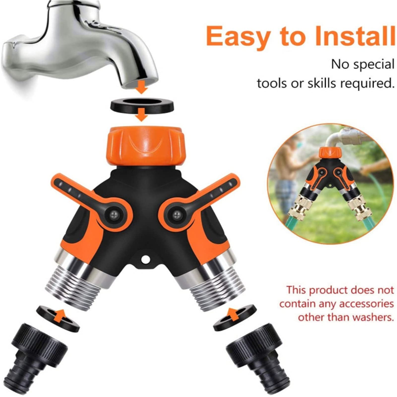 Generic 2Pcs 2 Way Heavy Duty Garden Hose Distributor Tap Hose Splitter Y Connector Distributor Shut Off Water Valves Easy To Install(Orange)