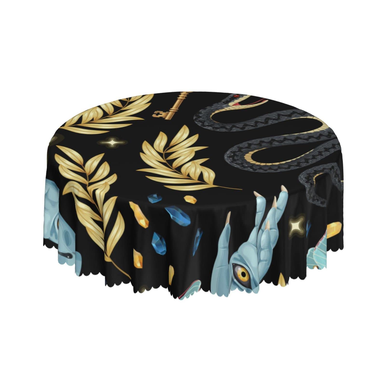 Lsjuee Magic Witchcraft Occult Black Round Tablecloth 60 Inch Printed Washable Tablecloth for Dining Party Holiday Fall Home Decorative