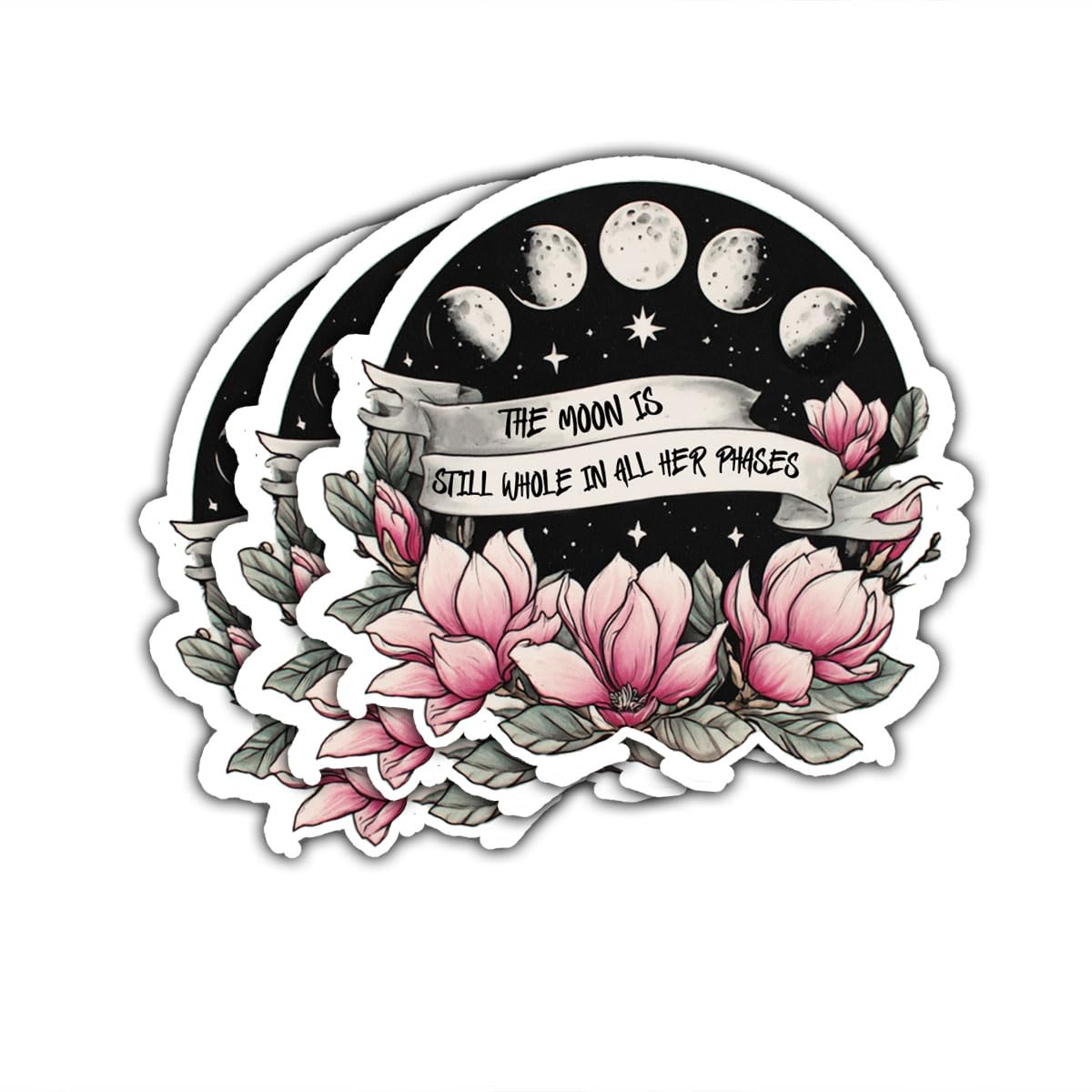 Autocollants phases de lune fleurs vinyle sticker spirituel et esthétique pour ordinateur portable
