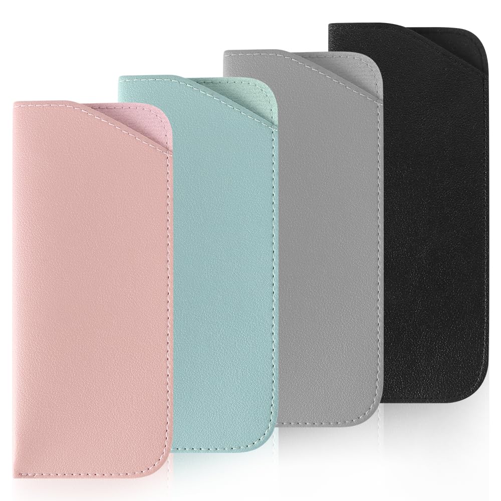 4 Packs Soft Eyeglass Cases Portable Pu Leather Glasses Pouch Squeeze Top Sunglass Case for Women Men-image-19