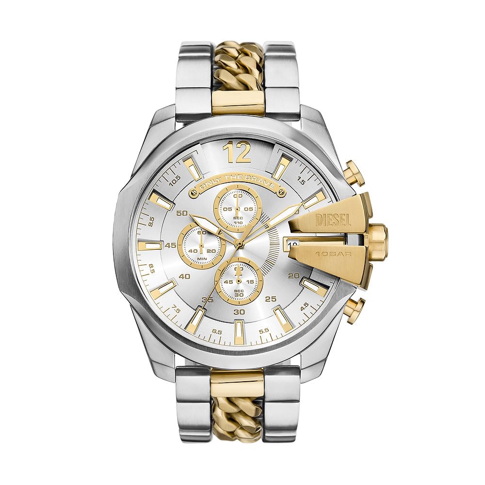 DIESEL Mega Chief Watch for Men, Chronograph Movement with Stainless Steel Strap