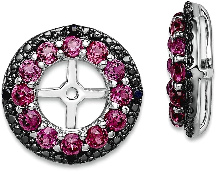 925 Sterling Silver Rhodolite Garnet and Black Sapphire Earrings Jacket 13x13mm Wide Earring Jacket for Women