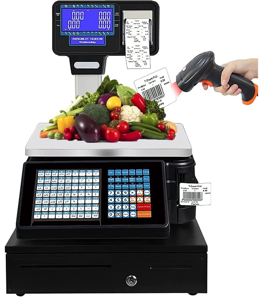 MYUYEE Commercial Label Printing Scale, Digital Price Computing Scale With Dual-Sided Display, 30Kg/66Lbs Capacity, Electronic Printer For Supermarkets & Retail Stores