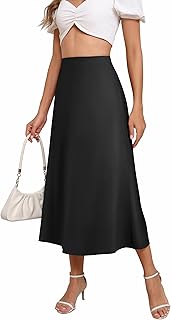 Women's Long Satin Spring Summer Skirt Silk Glossy Elegant High Waist Elastic Waistband A-line Midi Skirt - Buy now