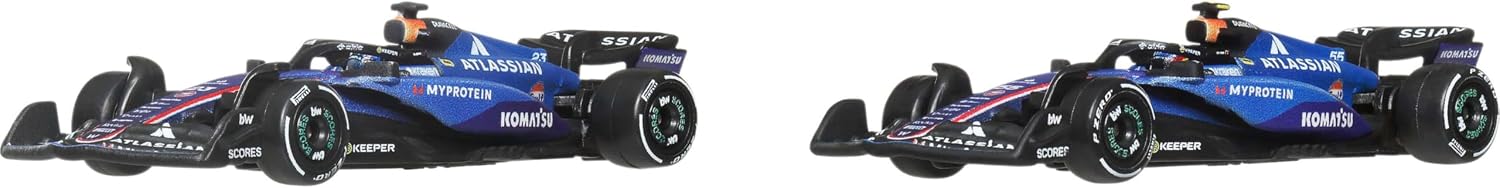 Hot Wheels Premium Formula 1 Toy Cars, Set of 2 1:64 Scale Atlassian Williams Racing Racecars Featuring #55 Carlos Sainz & #23 Alexander Albon