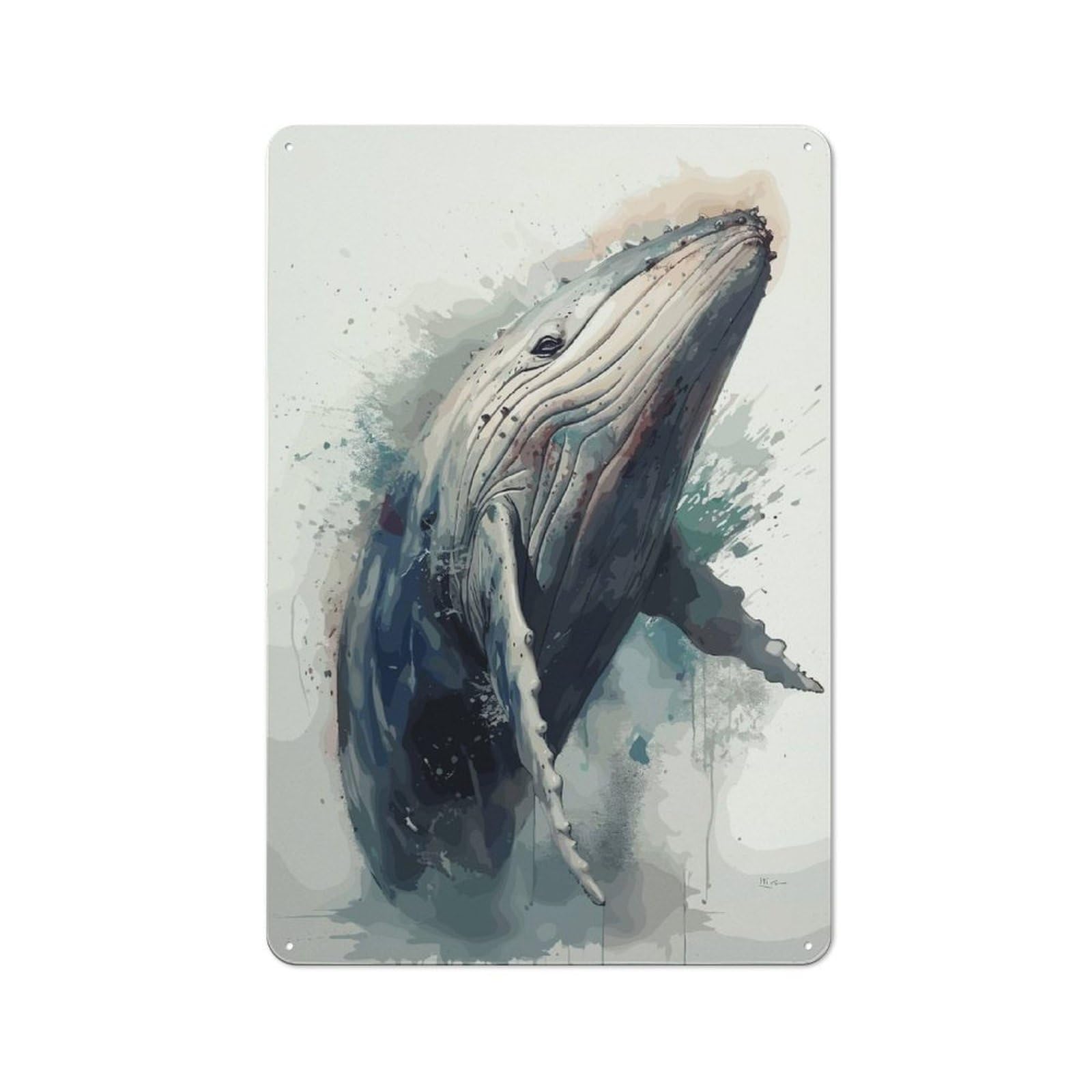 Metal Wall Sign 30x20cm Featuring Humpback Whale Watercolor for Garage Wall, for Kitchen, Dining Room And Home Bar Wall Decor