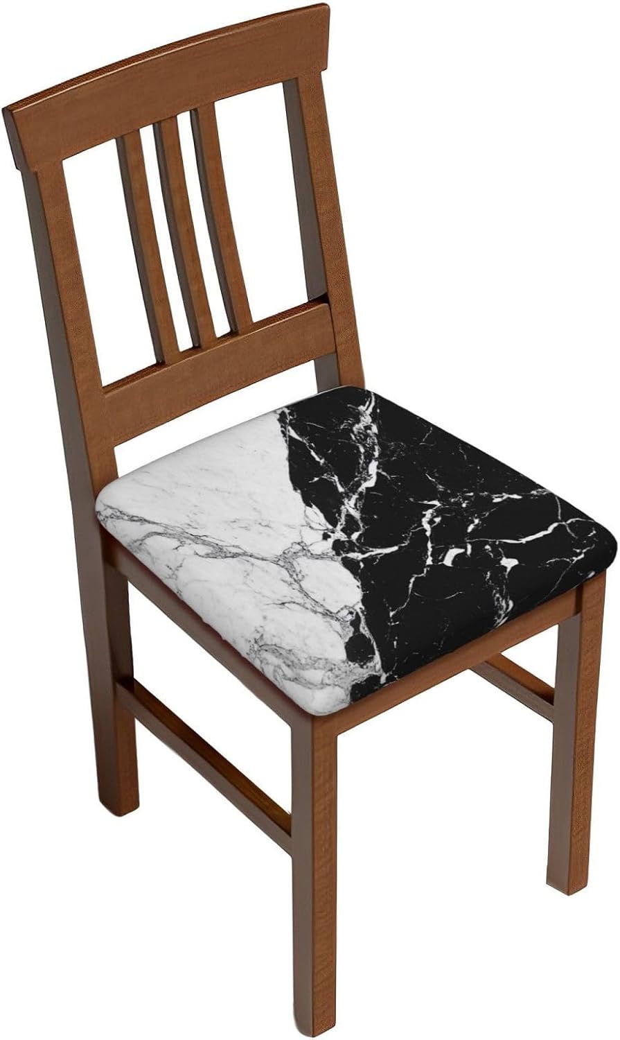Black White Marble Print Square Cushion Covers 6 Pcs Set Elastic Non-Slip Seat Cushion Slipcovers Pet Furniture Protectors for Chair, Sofa