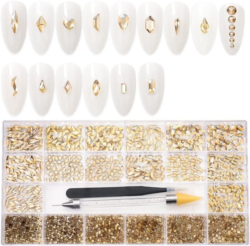 40JD 21 Styles of 5500 Champagne Diamonds 700 Round Flat Rhinestones+4800 Multi-Shape