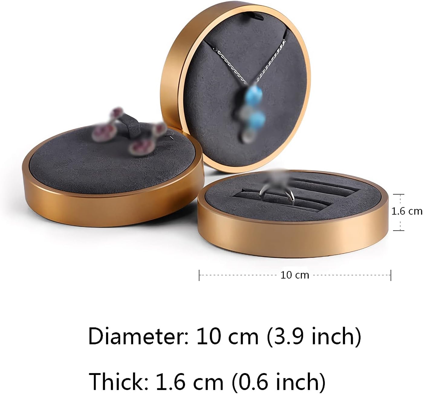 Jewelry Display Stand Earring Display Stand, Jewelry Organizer Desktop Storage Box, Metal Material Necklace Earring Bracelet Holder Tray, Diameter 4 in Jewelry Holder (Black Talla ?nica) (Bla