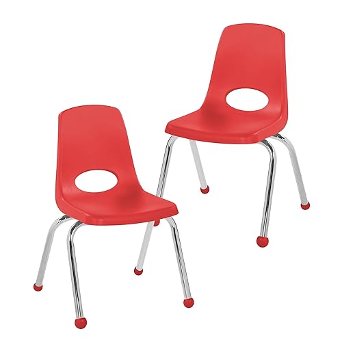 FDP 15412-RD - Silla escolar apilable de 14 pulgadas, asiento apilable para estudiantes con patas de acero cromado y deslizadores de bola