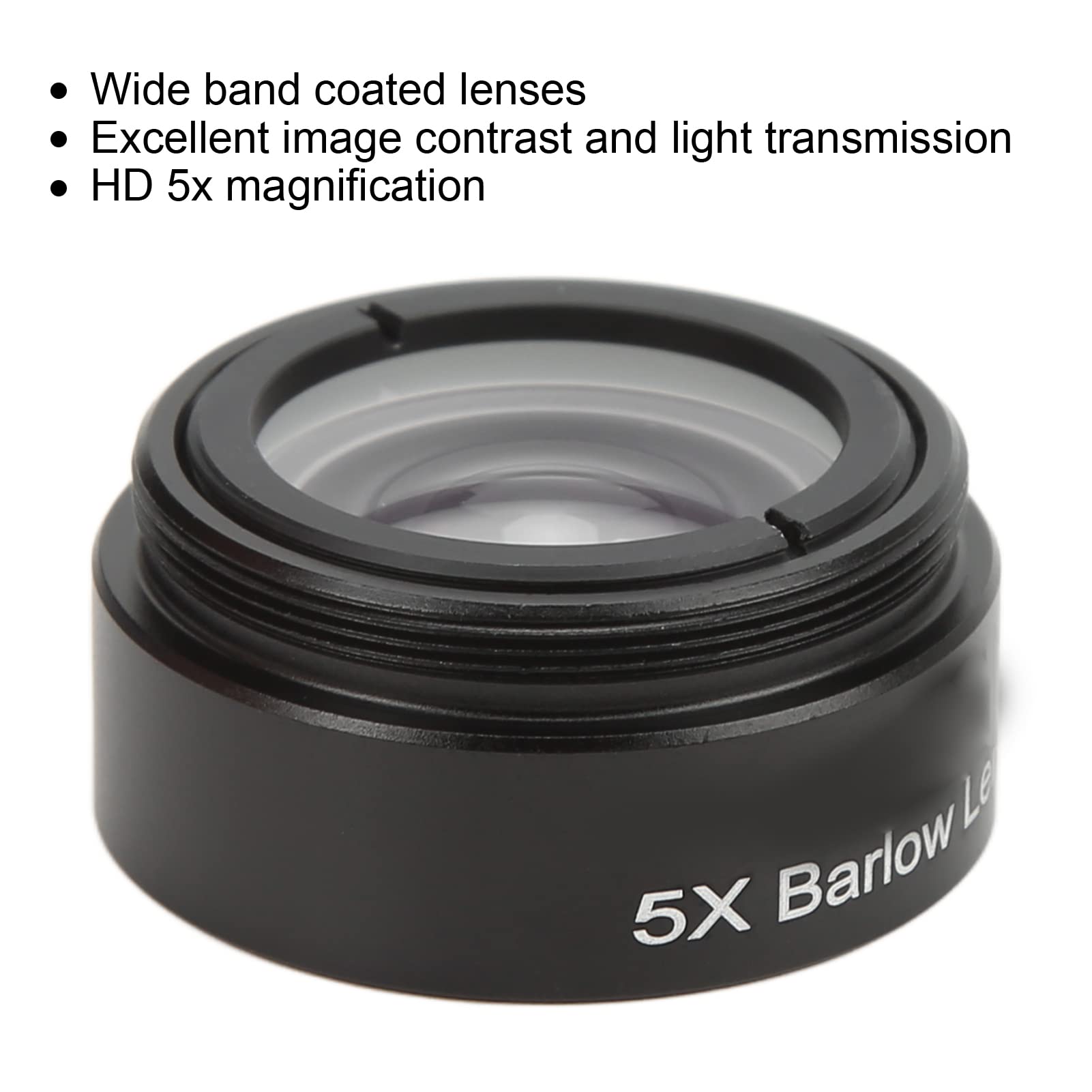 5X Barlow Lens, Telescope Barlow Lens M28.6 Threaded Interface Aluminium Alloy Optical Glass 5X Magnification Barlow Len for Astronomical Observation