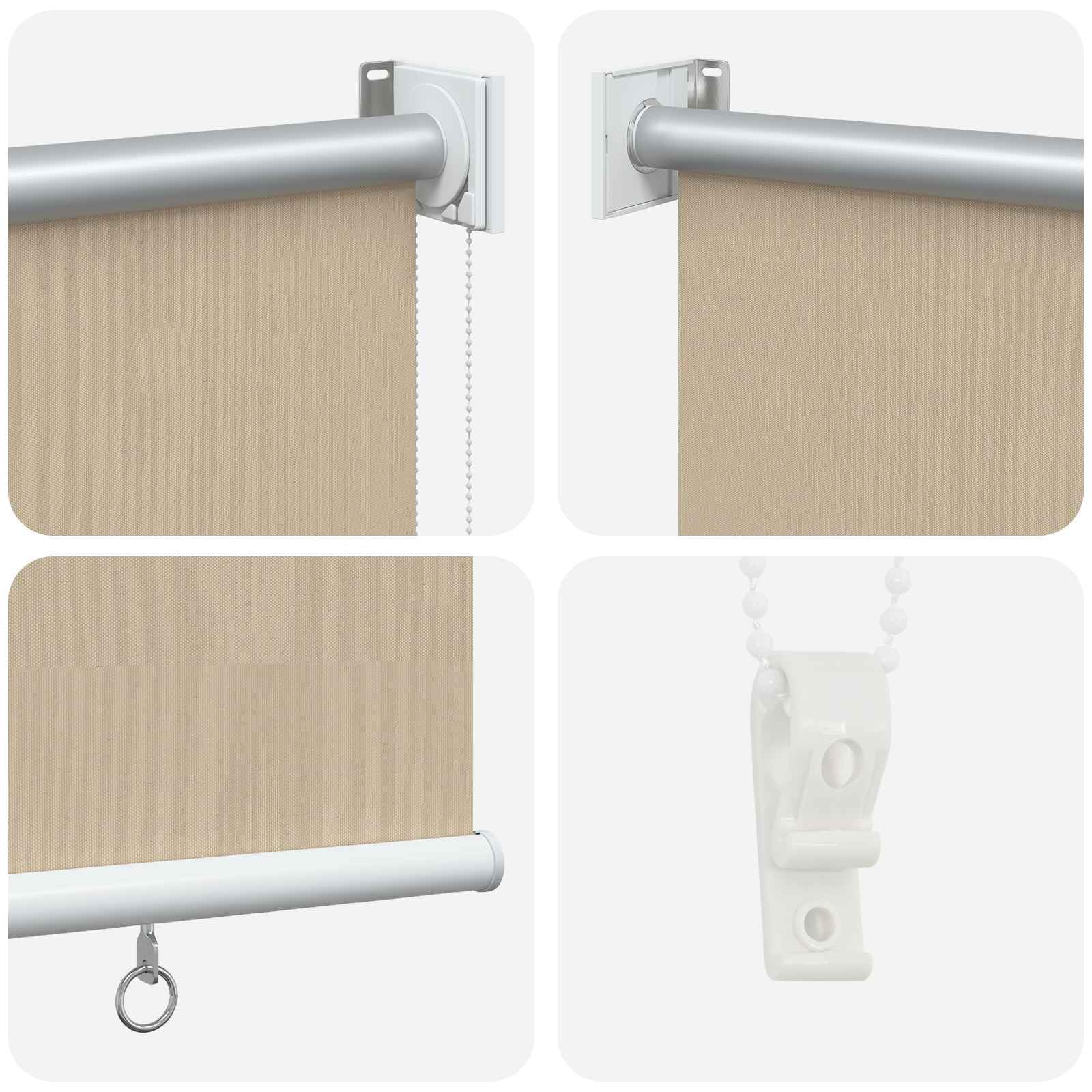 Tenda avvolgibile in poliestere, beige, per finestra | Montaggio a parete o a soffitto, controllo termico, privacy, resistente ai raggi UV, catena sinistra o destra