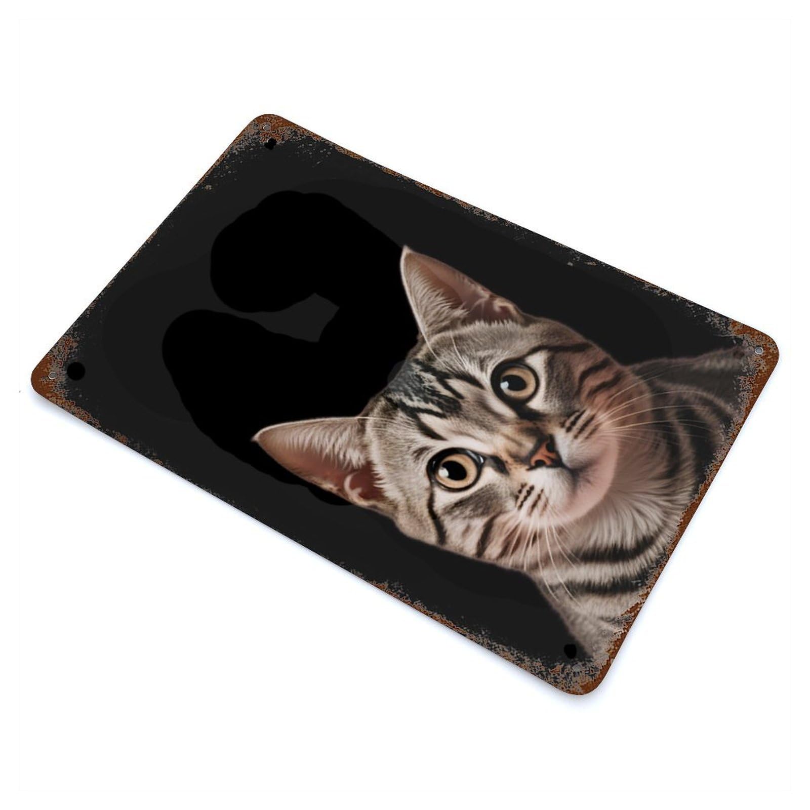Cute Cat Rusty Metal Tin Sign 11.8"x7.9", Ideal for Shed, Workshop And Garage Wall Decor