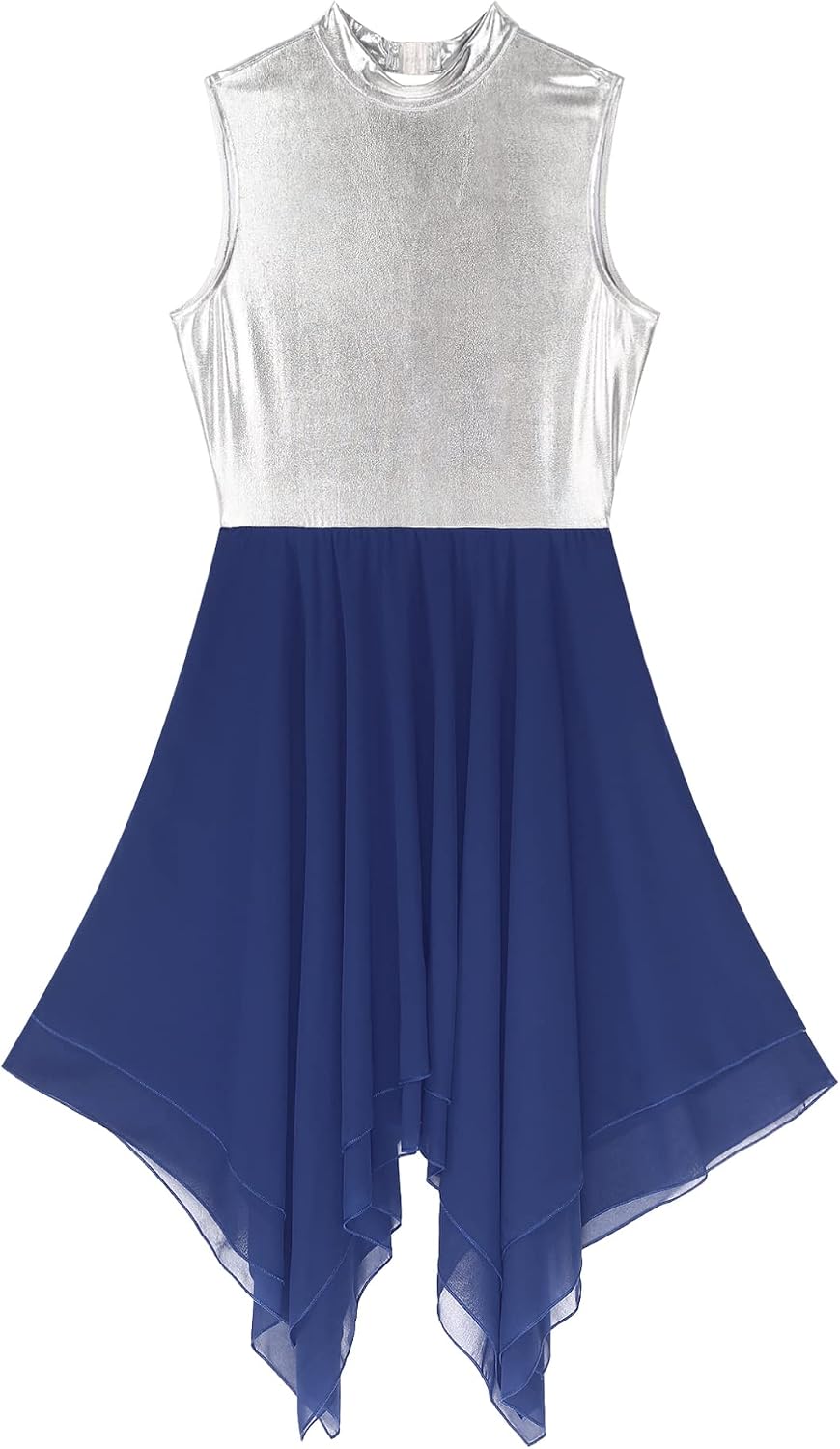 iiniim Women's Color Block Sleeveless Lyrical Dance Costume Asymmetrical Hem Liturgical Praise Dance Dress