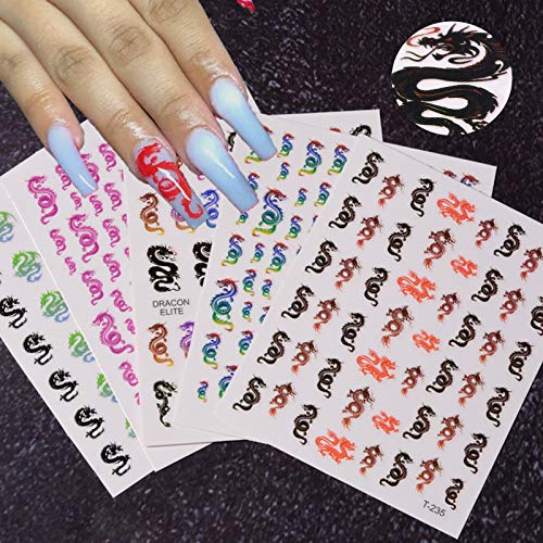 Kalolary 5pcs Dragon Element Nail Art Aufkleber, 3D Nagel Kunst Abziehbilder Selbstklebend Dragon Collection… – Bild 6