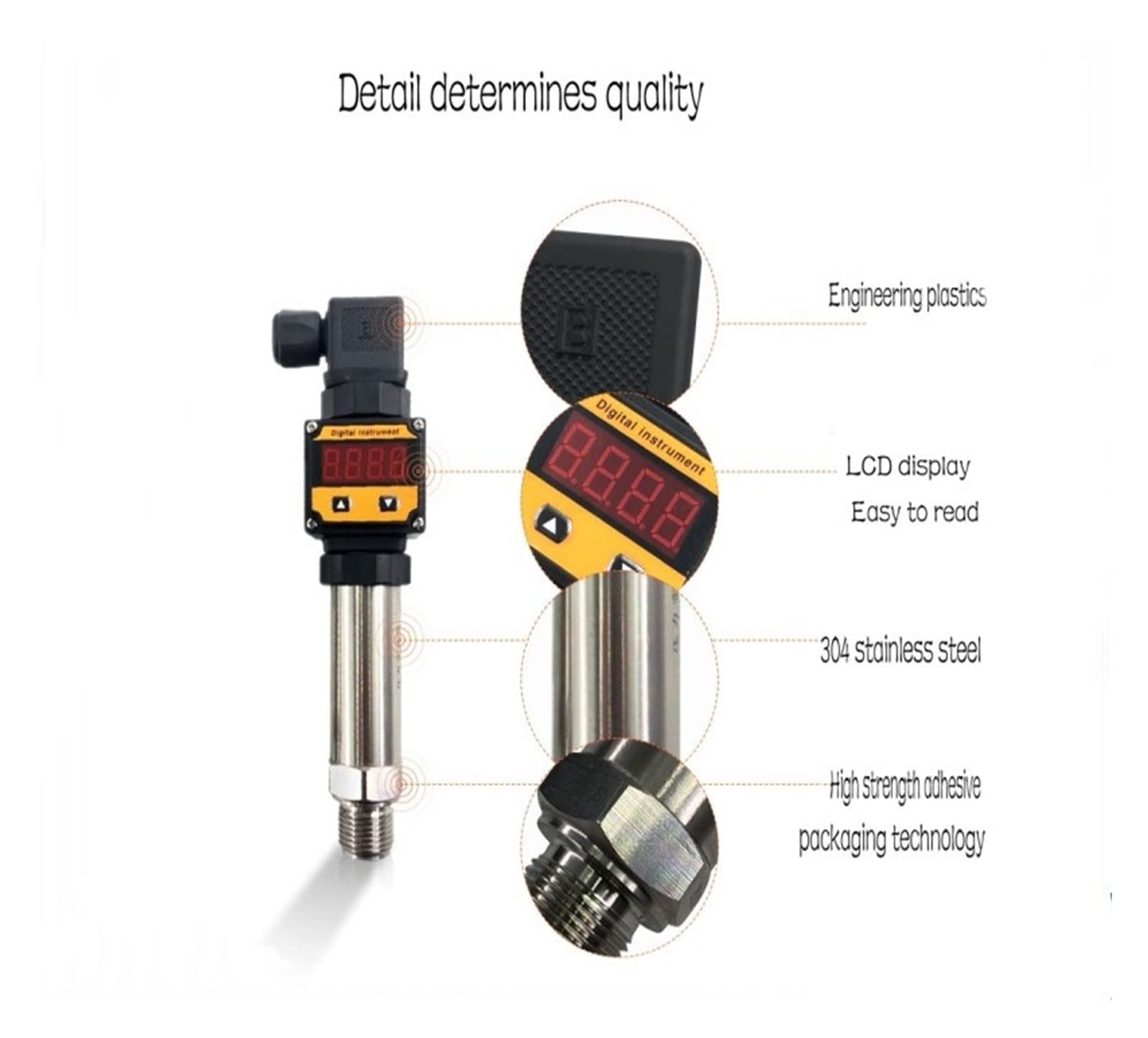 Medidor de fuerza digital, Transmisor de presión de silicona difusa con pantalla LCD Sensor de presión de resistencia al impacto de presión hidráulica de 4-20 mA, Unidades N kg lb Oz(0-40Mpa)
