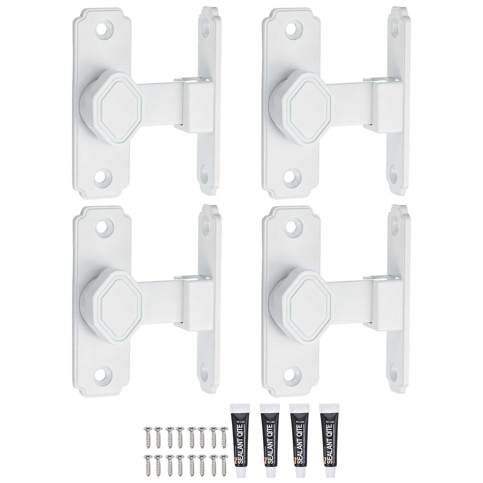 QUARKZMAN 4Pcs Serratura Ribalta Porte A Soffietto In Lega Di Alluminio | Serratura Di Sicurezza A Gradi, Per Porte Scorrevoli, Con Viti E Adesivo Senza Chiodi, Per Giardino Bagno Garage.