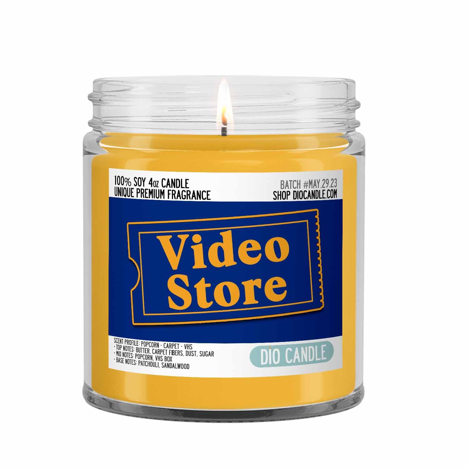 Video Store Scented Candle - Smells Like Popcorn, Carpet, VHS Tapes - 100% Naturally Vegan Soy and Premium Fragrance | Great Gift | Recyclable Glass Jar | Handmade in Denver, Colorado (4oz Glass Jar)