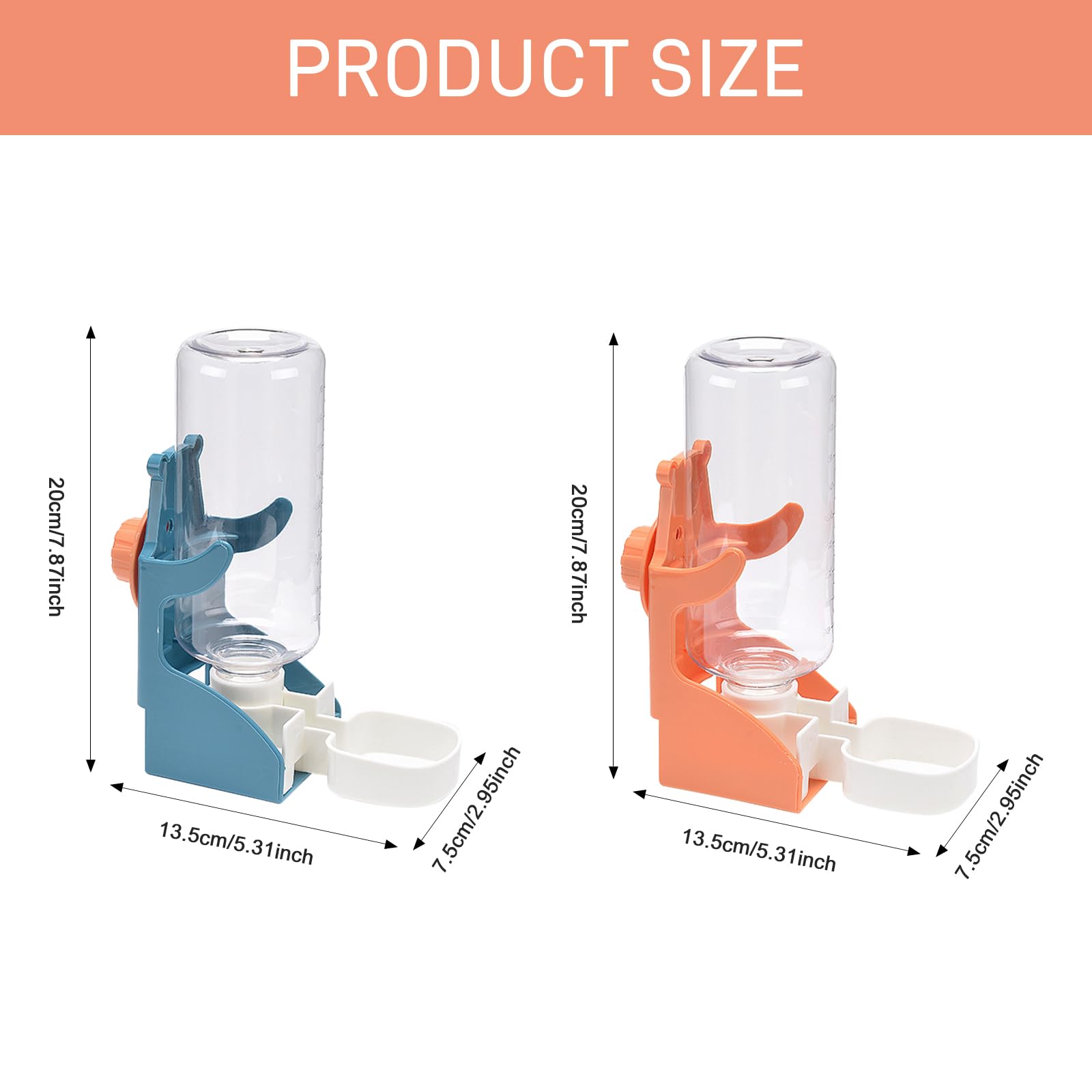 2 pièces de distributeur d'eau automatique pour lapins, 500 ml, bouteille de boisson suspendue pour lapins, cochons d'Inde, chinchillas, hérissons, furets, hamsters (Bleu, Orange)