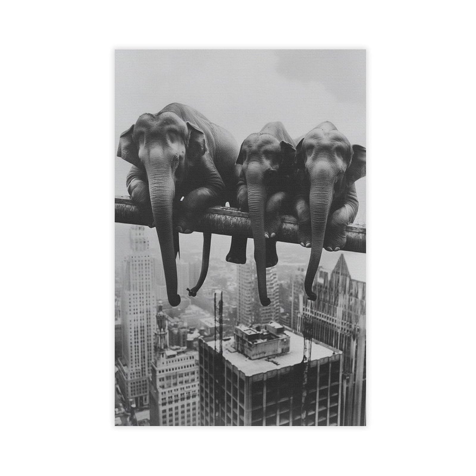 Bareronor Elephant Lunch Poster Canvas Poster Bedroom Decor Landscape Office Room Decor Gift 8" L X 12" W