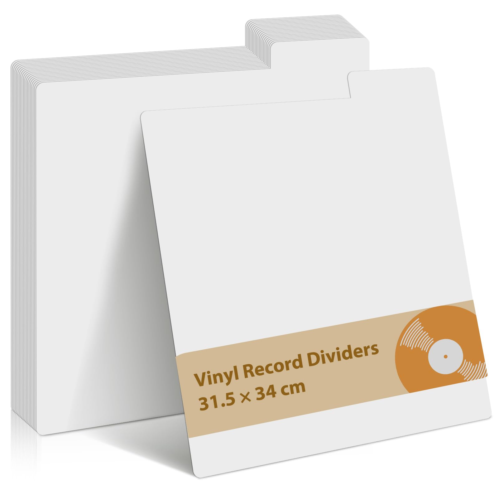 50 Pcs Vinyl Record Dividers for 12 Inch LPs, 0.73mm Sturdy Plastic Album Organiser Sheets with Index Tabs (31.5 x 34cm), Heavy Duty Reusable Blank White Separators for Record Rack (White)
