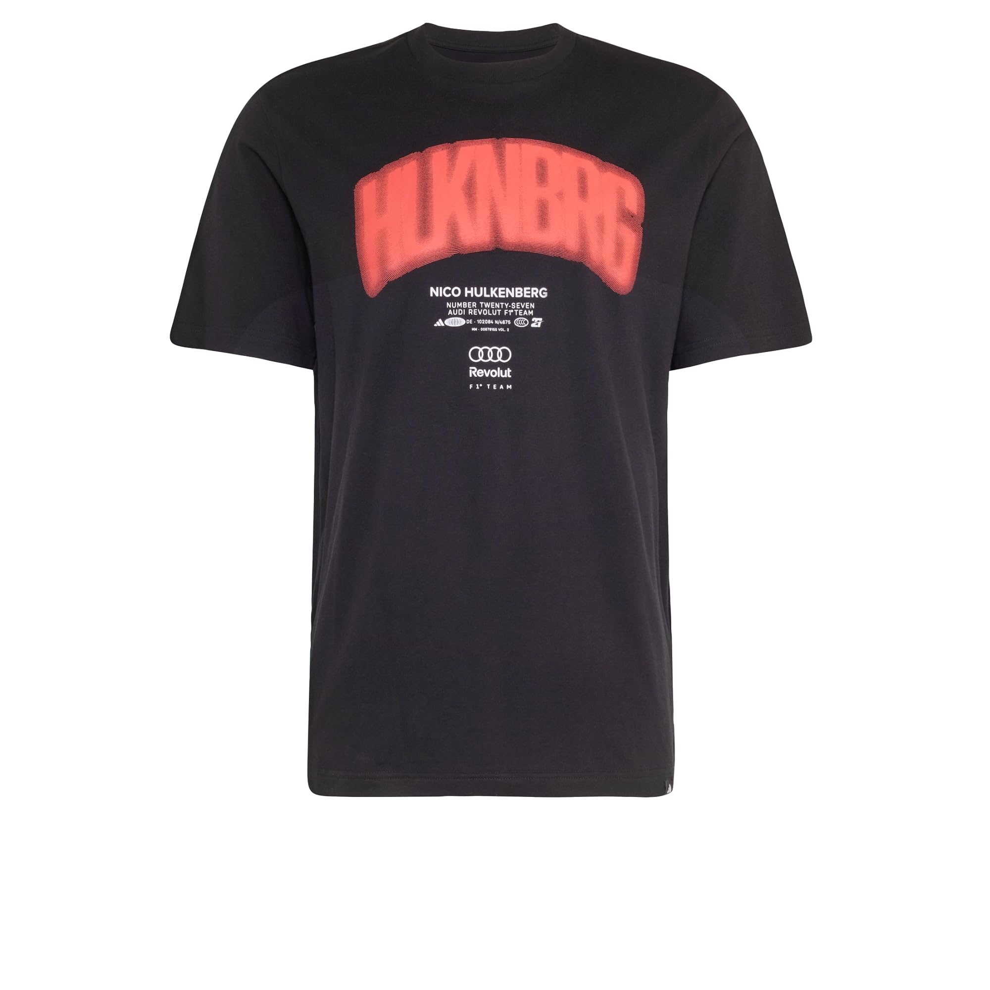 adidas Men's Audi Revolut Formula One Team Nico Hulkenberg Graphic I Shirt, Black, XL