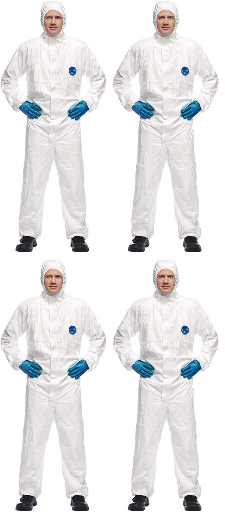 DuPont Tyvek 500 Xpert Chemikalienschutzkleidung mit Kapuze, KategorieII, Typ 5-B und 6-B Robust und Leicht Weiß Größe L (Packung mit 4)
