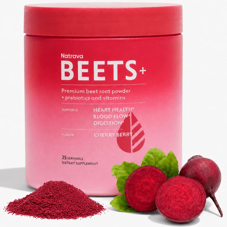 Natrava Suplemento pré-treino em pó de beterraba orgânica com vitaminas e prebióticos, 224 g