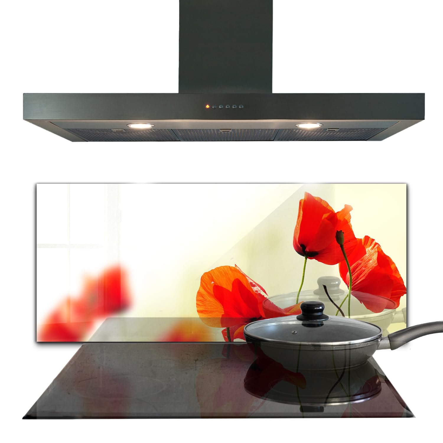 Panneau de cuisine Wallfluent grand format 125x50 cm avec coquelicots