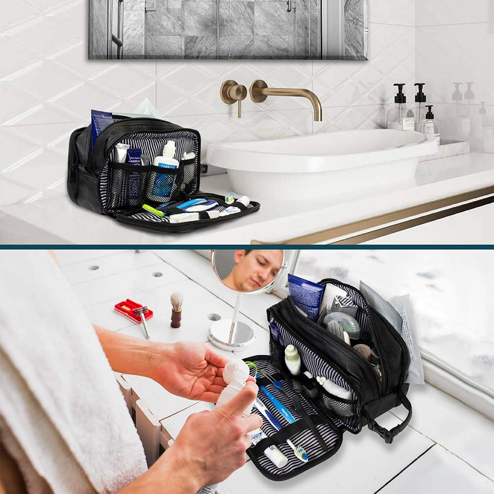 PAVILIA Beauty case da uomo, borsa da viaggio essenziale per rasatura, borsa da viaggio organizer per articoli da toeletta, accessorio per cosmetici, resistente all'acqua, nero, Large (10.5x5.5x6),