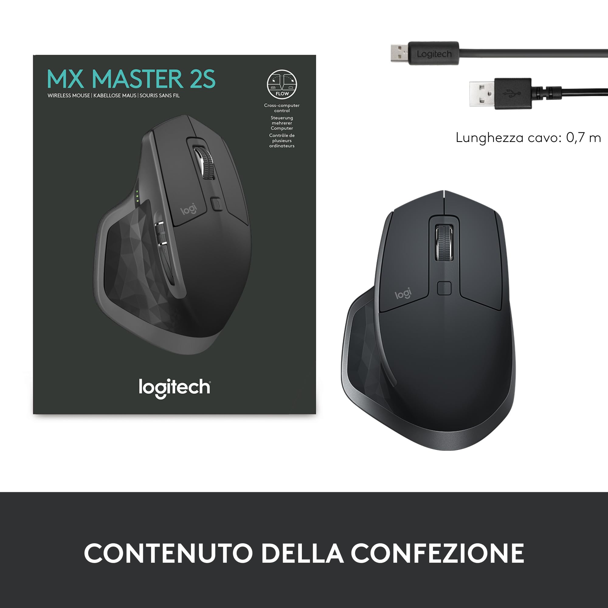 Logitech MX Master 2S Bluetooth Edition Wireless Mouse, desplazamiento superrápido, multisuperficie, ergonómico, recargable, se conecta a 3 ordenadores Mac/PC - Grafito