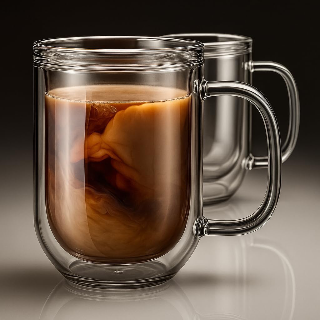 Aquach 16 Oz Double Walled Glass Coffee Mugs, Clear Glass Coffee Tea Cups, Microwave and Dishwasher Safe Home Office Insulated Glass Cups Perfect for Americano Latte Hot&Cold Beverages, 2-Pack - Image 7