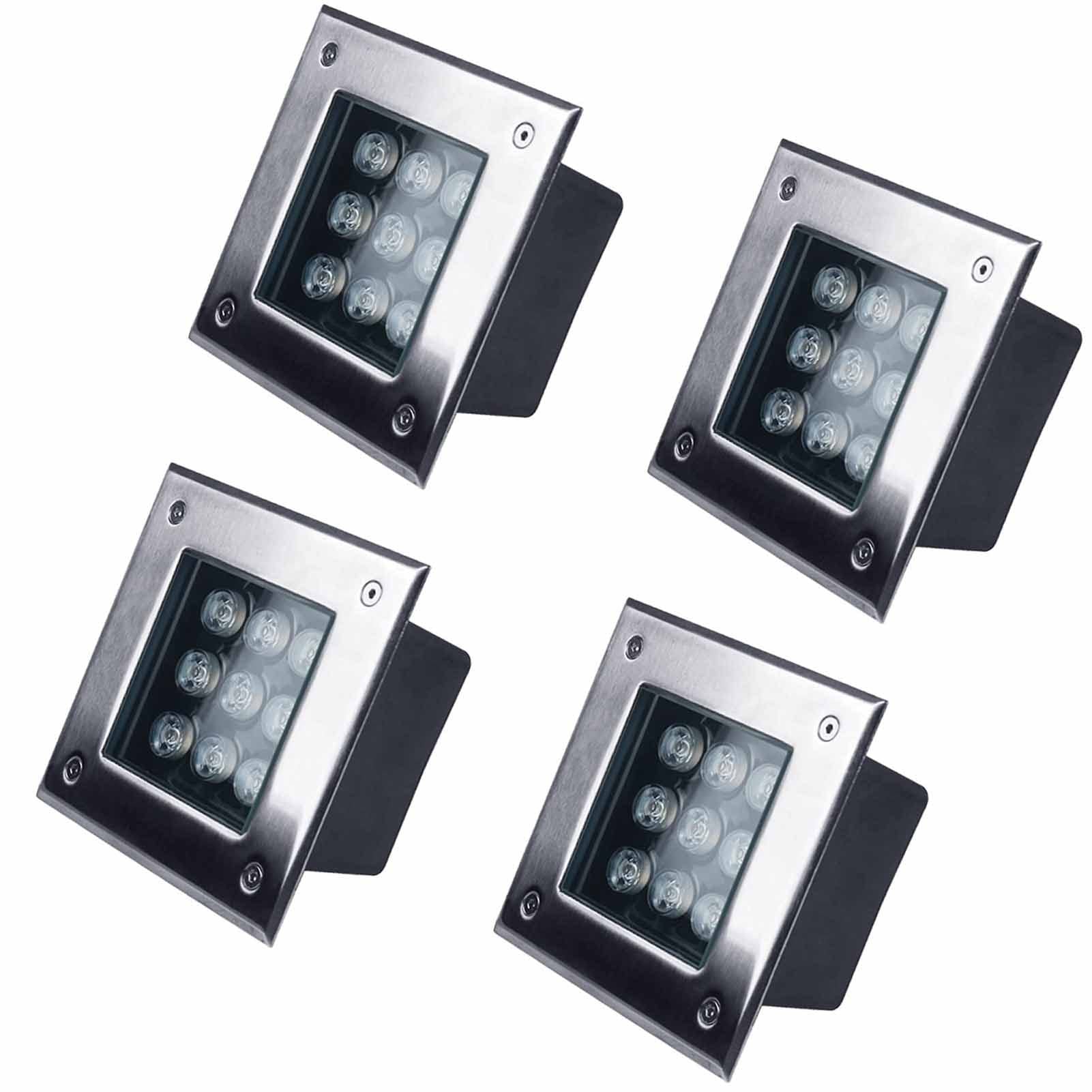4PCS Foco Impermeable - Foco LED Empotrable En El Suelo, Proyector De Tierra Impermeable IP67, AC85-265V Foco Empotrable De Suelo LED Cuadrado Para Exteriores, Material De Acero Inoxidable(Blue Light,