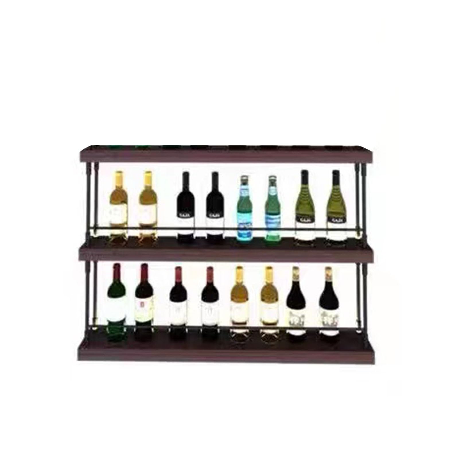 Étagère à vin murale design industriel fer et bois à 2 niveaux