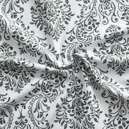 Image of Tahari Home - Full Sheet Set, 4-Piece Cotton Flannel Bedding with Matching Pillowcases, Deep Pockets, Scroll Design, Brushed for Extra Softness, Cozy Home Decor (Damask Green, Full)