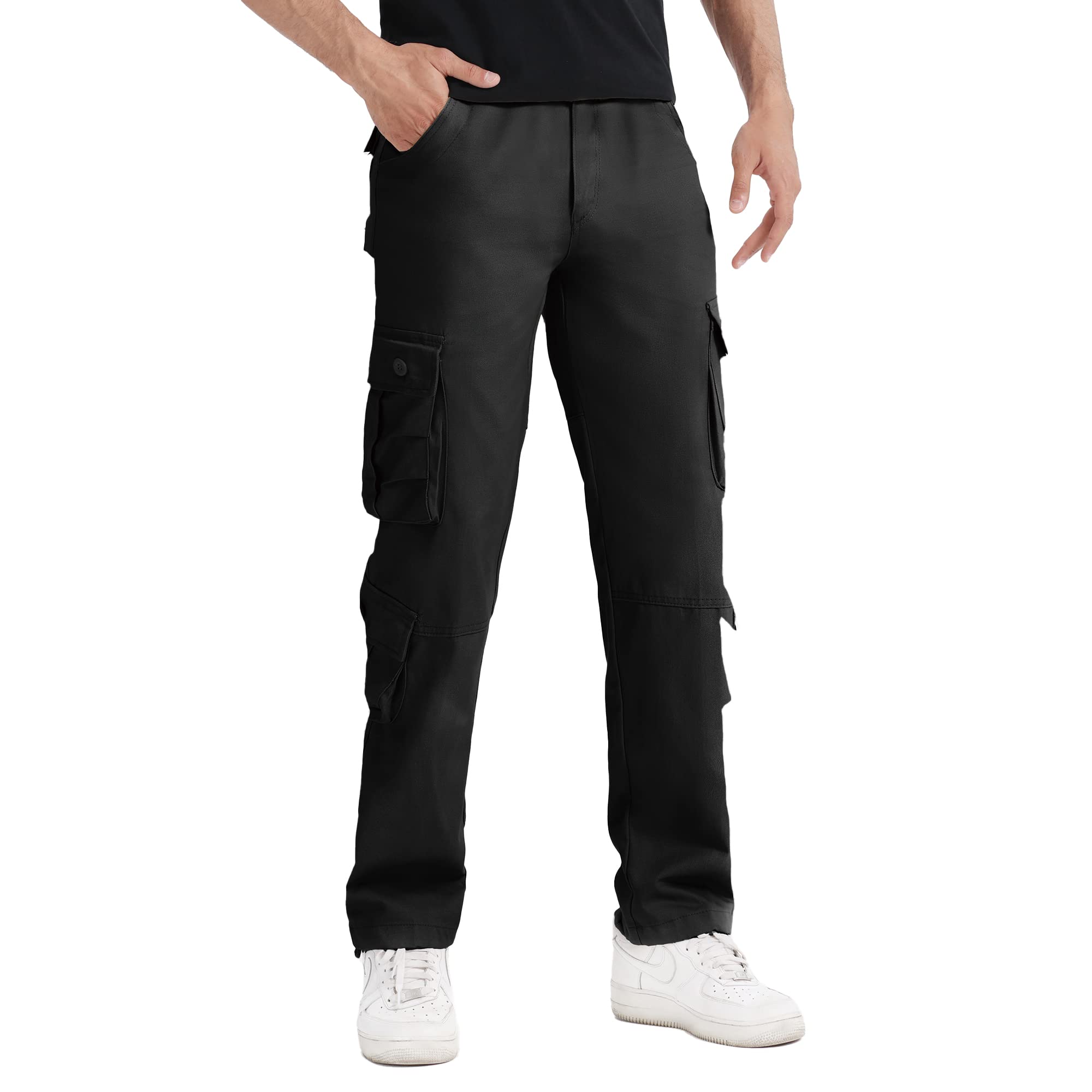 GLESTORECargo Pants for Men Work Cotton Hiking Tactical Wild Relaxed Fit Casual Pants with Pockets