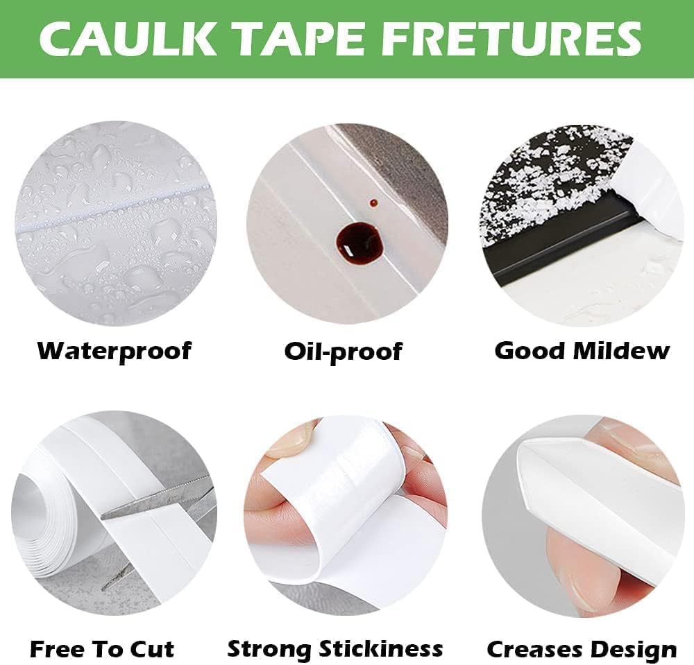 CEPLO Waterproof Caulk Strip,Kitchen,Bathroom, Toilet And Wall Corner Self Adhesive Sealing Tape for Kitchen, Bathroom, Wall Corner, White (WHITE, PACK OF 1) 2