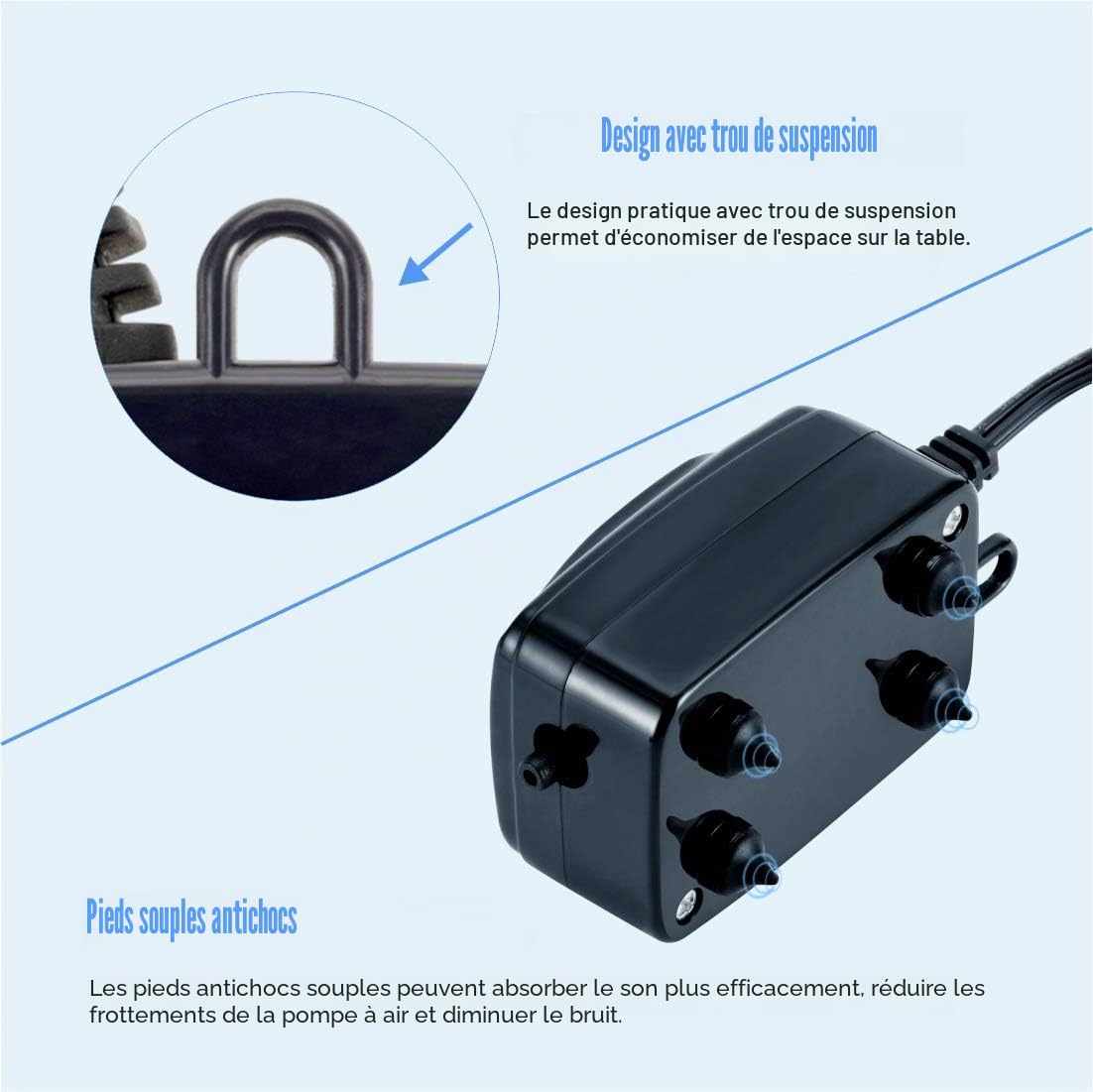 hygger Pompe à Air Aquarium, Mini Pompe à Air Aquarium Très Silencieuse Réglable Pompe à Oxygène pour Bol de Poisson de 1 à 75 litres avec Tuyau d'air, Pierre à Gazéifier Et Valve Anti Retour (1 W)