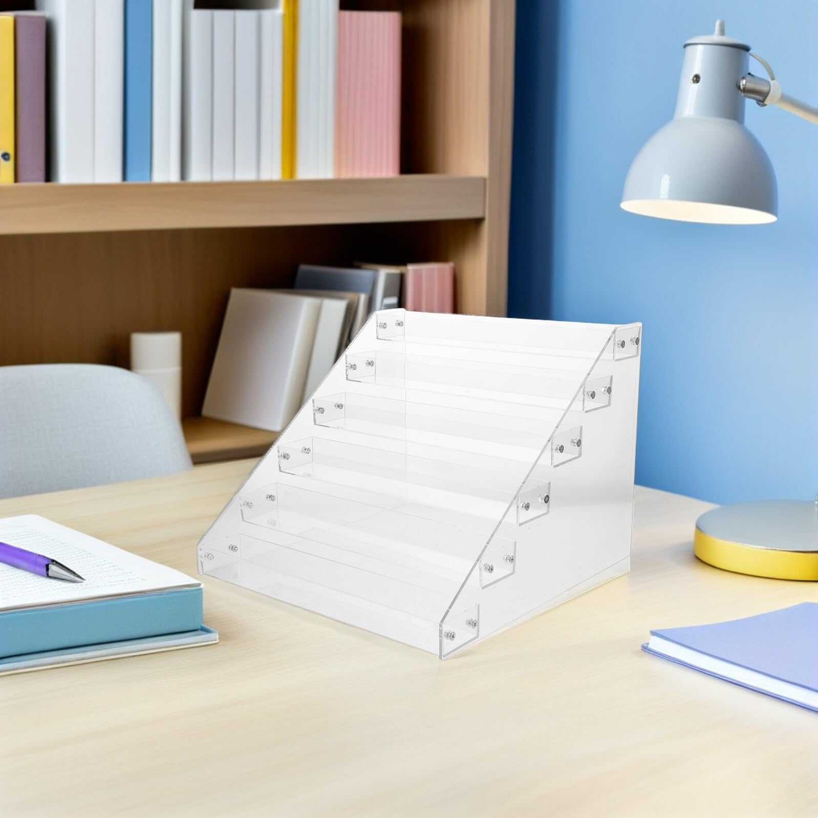 Présentoir Portable pour Cartes à Collectionner en Acrylique Transparent 6 Niveaux Structure Stable et Gain de Place pour Espace de Travail