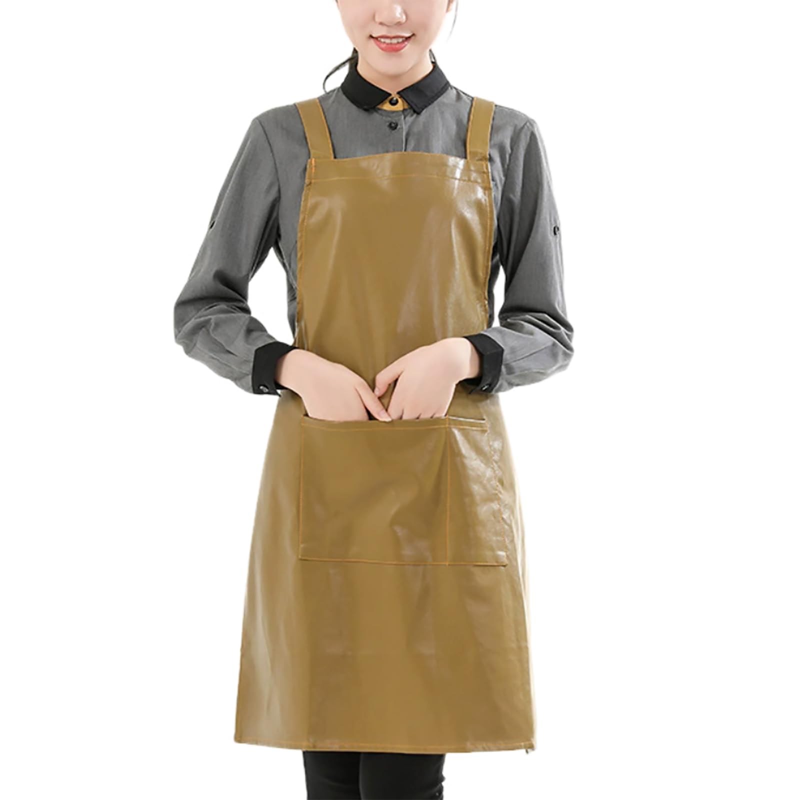 Tablier de cuisine en cuir imperméable avec poches pour la pâtisserie, la cuisine, la pâtisserie, le travail, le jardinage