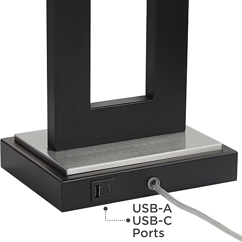 Miniatura 5 de 360 Lighting Neil - Lámpara de mesa rústica moderna de 26 pulgadas con puertos USB, carga A+C, color negro, metal abierto, tela blanca, pantalla