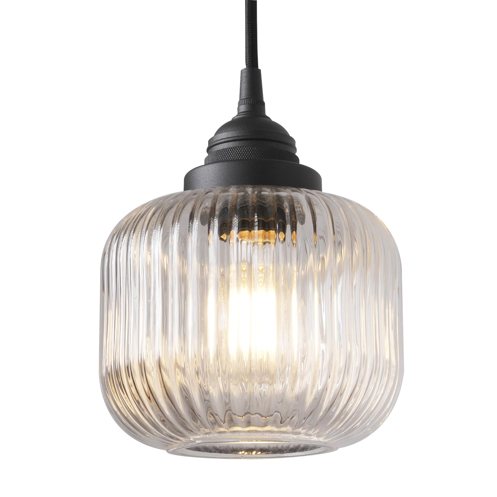 SongCiLT Vintage Ceiling Pendant Light with Clear Ribbed Glass Lampshade, Industrial Globe Hanging Light Fixture for Kitchen Island Hallway Dining Room Stairway